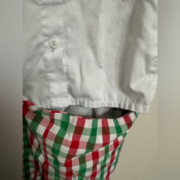 Smocked Round Collar Green & Red Gingham Shortall with Connor Monogram - Picture 3 of 8